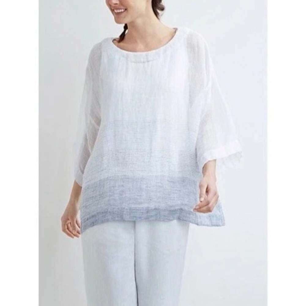 J. Jill Ombre Kimono Linen Top boho Y2K gray Medium A008238